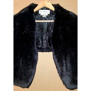 Lori Weidner Women's Vintage Faux Fur Vegan Costume Formal Shawl Wrap Black EUC